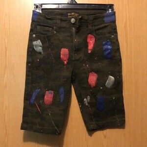 Denim shorts size 10 G5-115 camo with paint splatter